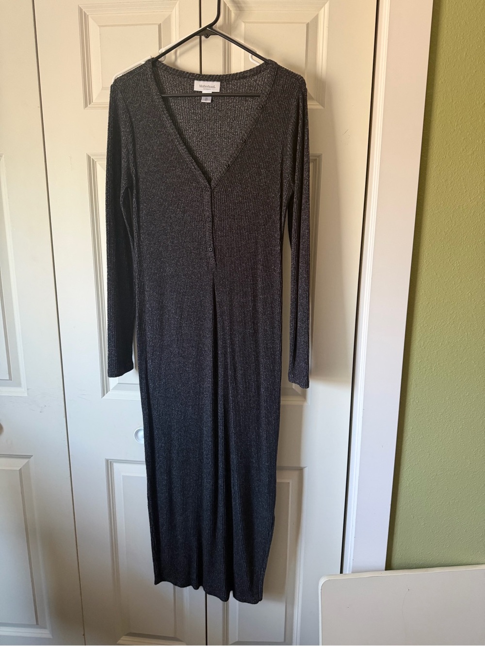 Motherhood Metallic Charcoal Long Sleeve Maxi Dress